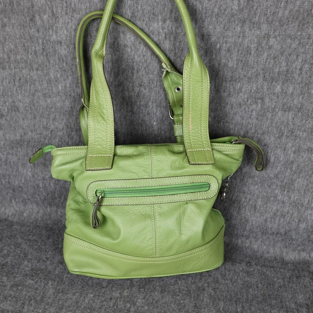 Franco Sarto Shoulder Bag Womens Medium Green Leather Buckle Zip Pockets Charm